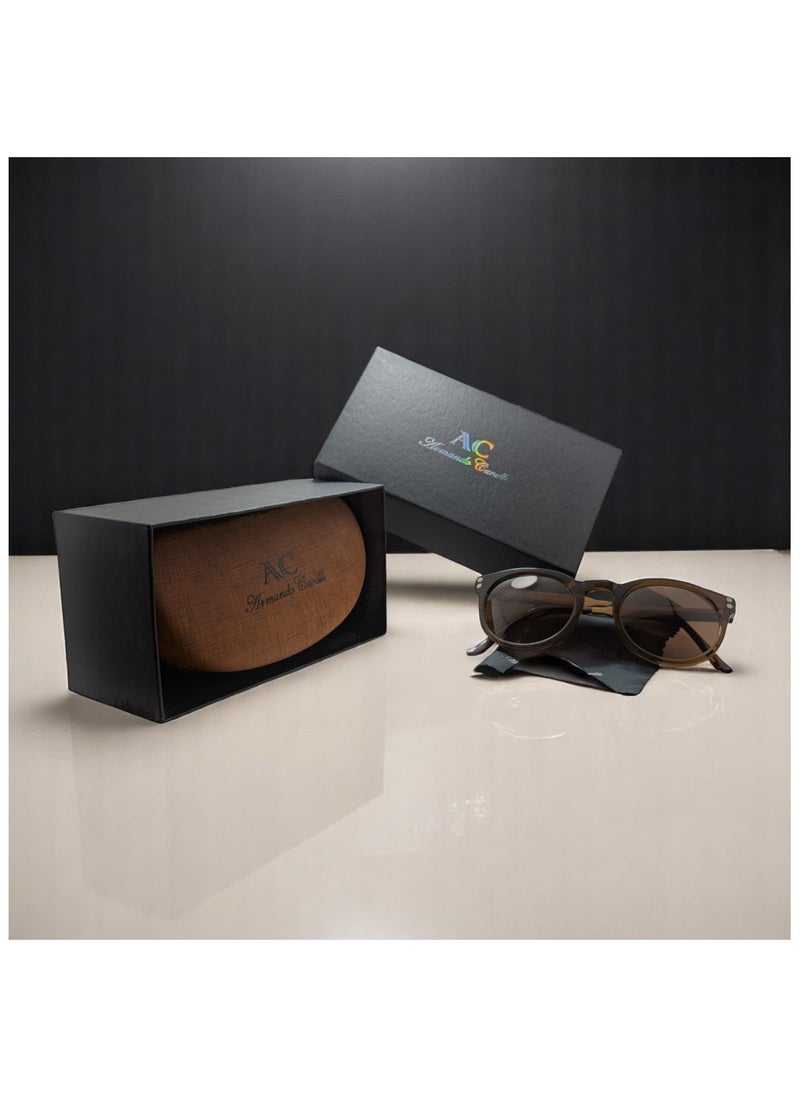Armando Cavelli - Authentic Armando Cavalli sunglasses, crafted from carefully selected premium acetate for a luxurious look and longevity with extensive use. This model combines modernity and classic style, with a raw brown acetate front and brown -plated metal temples to complete your luxury look. Comes with premium polymer lenses offer UV400 protection in a brown - Image 1