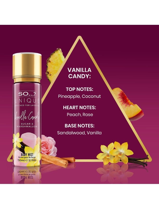 So..? So...? Unique Women's Candy Kiss Body Mist Bundle | 150ml | Pack of 3 | Includes Truffle Cream, Sweet Pea & Vanilla Candy | Sweet, Gourmand & Floral Scents | Long-Lasting Fragrance Sprays - Image 4