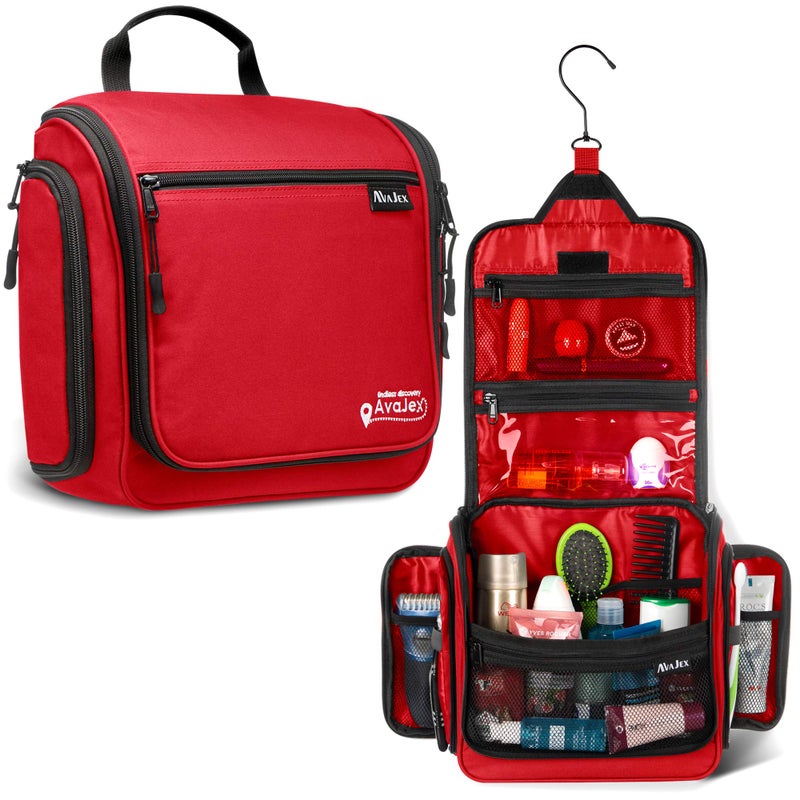 AvaJex Travel Toiletry Bag for Men and Women - (10.6â€x10.6â€x3.2â€) Large Hanging Toiletry Organizer - Waterproof Hygiene Bag with Metal XXL Swivel Hook, with Sturdy Zippers and 19 Compartments for Toiletries - Image 1