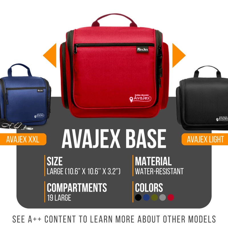 AvaJex Travel Toiletry Bag for Men and Women - (10.6â€x10.6â€x3.2â€) Large Hanging Toiletry Organizer - Waterproof Hygiene Bag with Metal XXL Swivel Hook, with Sturdy Zippers and 19 Compartments for Toiletries - Image 2