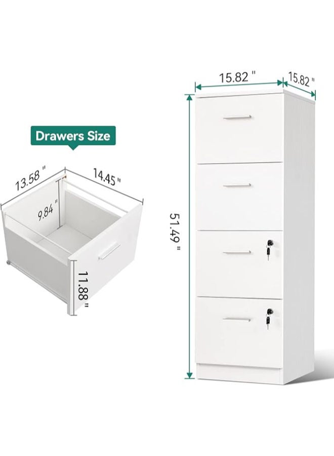 Markero Group Sleek 4-Drawer File Cabinet with Lock – Vertical Storage for Letter & A4 Files, Space-Saving Design in White  - Image 2