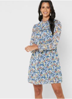 High Neck Printed Dress