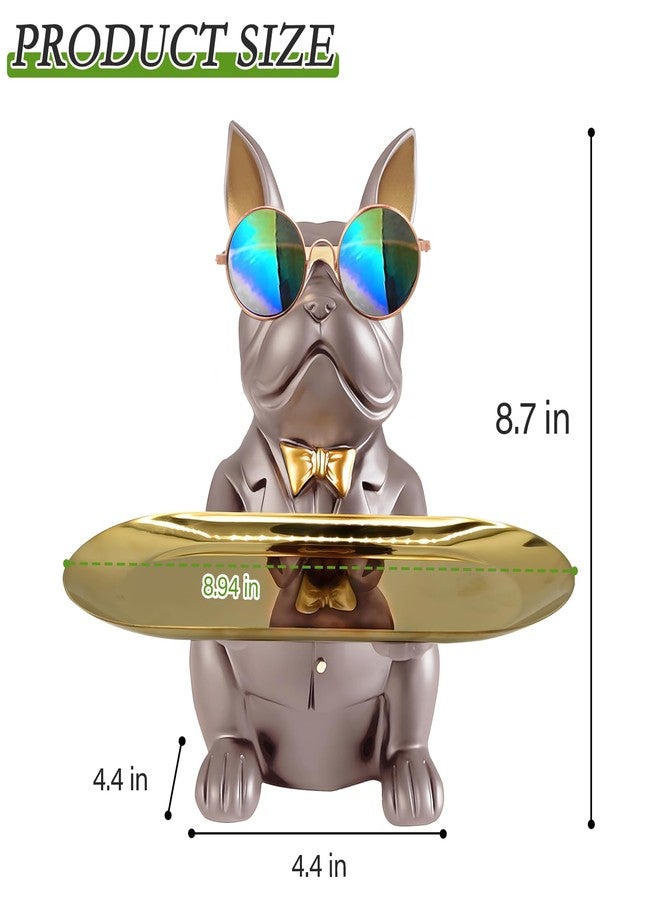 Huhote Sitting Bulldog Statue, Candy Dish Key Holder Bowl, Resin Figurine for Office Desk Home Decor Entryway Table Decor (Purple Grey) - Image 4