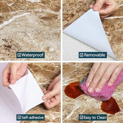 wall love Marble OilProof & Waterproof self-Adhesive Sheet Stickers Big Countertop Cabinet Furniture puja Room Kitchen,Home Sticker Wallpaper 60 x 200cm (Light Brown Wallpaper) - Image 4