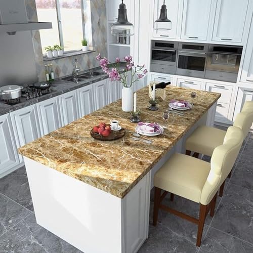 wall love Marble OilProof & Waterproof self-Adhesive Sheet Stickers Big Countertop Cabinet Furniture puja Room Kitchen,Home Sticker Wallpaper 60 x 200cm (Light Brown Wallpaper) - Image 2