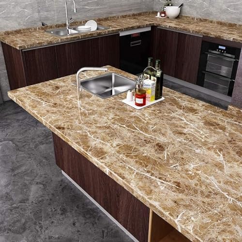 wall love Marble OilProof & Waterproof self-Adhesive Sheet Stickers Big Countertop Cabinet Furniture puja Room Kitchen,Home Sticker Wallpaper 60 x 200cm (Light Brown Wallpaper) - Image 5