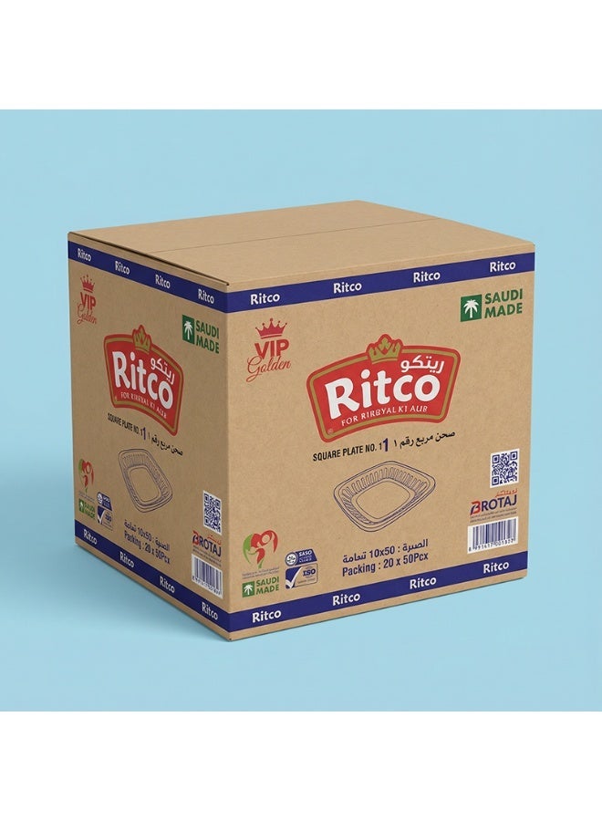 Ritco Carton Of Square Plastic Plates, Size 1 (1000 Plates/Carton) - Image 1