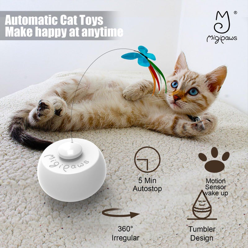 Migipaws Interactive Cat Toys, Butterfly & Feather Kitten Toy,Automatic Spinning Ball for Indoor Bored Cats,Self Play Intelligent Touch Senser, 3 Replacements - Image 5