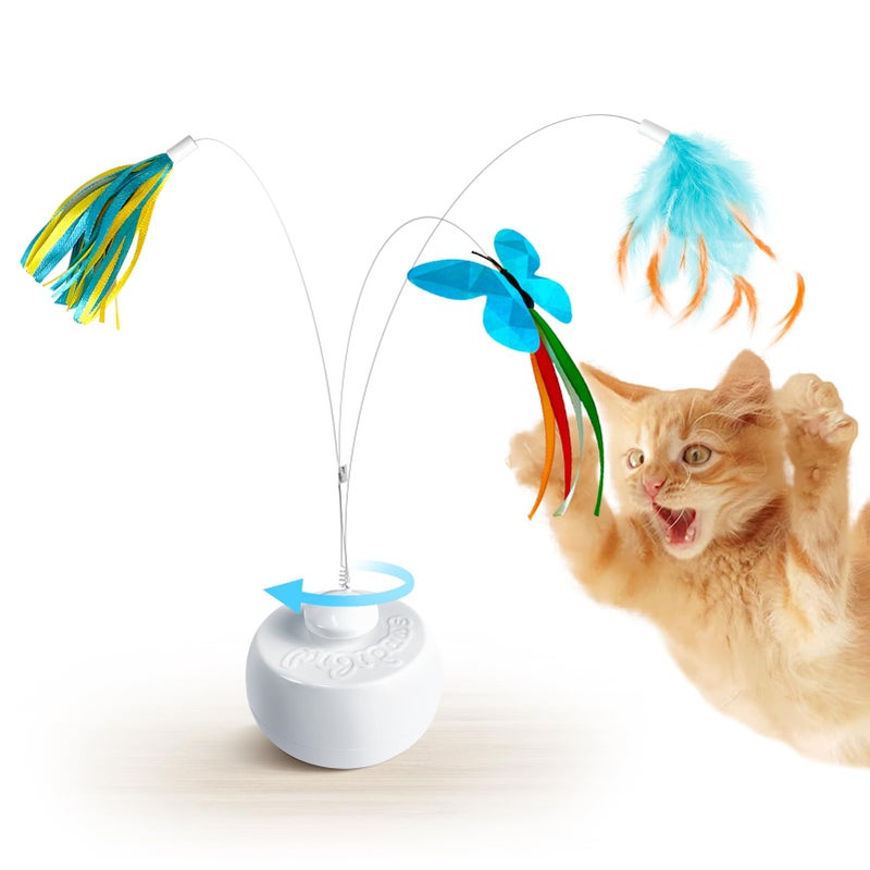Migipaws Interactive Cat Toys, Butterfly & Feather Kitten Toy,Automatic Spinning Ball for Indoor Bored Cats,Self Play Intelligent Touch Senser, 3 Replacements - Image 1