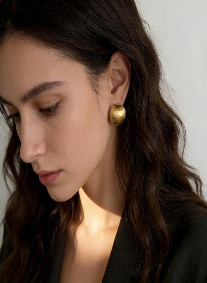 IRCOMULTI Minimalist Half Ball Stud Earrings Brushed Gold Ball Earrings Metal Round Earring Large Dome Earring Trendy Jewelry for Women 18MM - Image 2