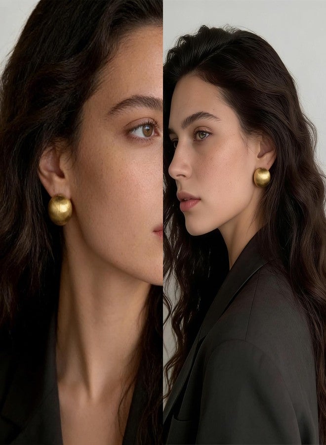 IRCOMULTI Minimalist Half Ball Stud Earrings Brushed Gold Ball Earrings Metal Round Earring Large Dome Earring Trendy Jewelry for Women 18MM - Image 3