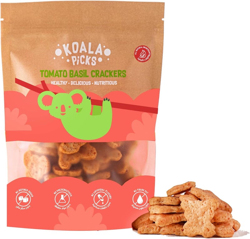 KOALA Picks بسكويت الطماطم والريحان من كوالا بيكس - 120 جرام | بسكويت مالح ومقرمش بنكهات البحر الأبيض المتوسط | مثالي للوجبات الخفيفة وصناديق الغداء | خالي من الدهون المتحولة والنكهات الصناعية والمواد الحافظة - Image 1