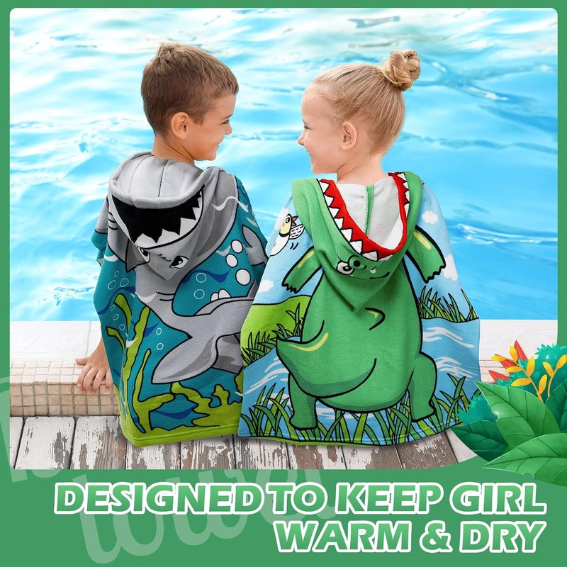 Chumia 3 Pack Kids Hooded Beach Poncho Towels Toddler Swim Pool Bath Towels with Hood Thicker Cotton Absorbent Cover up for Boys Girls Baby47 x 24 InchShark Astronaut - Image 5