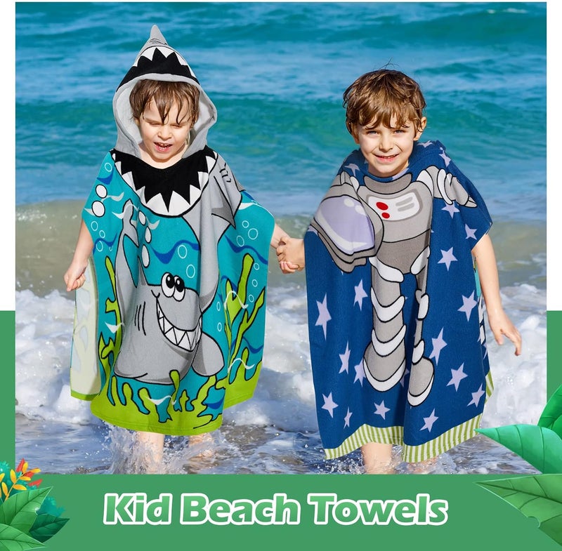 Chumia 3 Pack Kids Hooded Beach Poncho Towels Toddler Swim Pool Bath Towels with Hood Thicker Cotton Absorbent Cover up for Boys Girls Baby47 x 24 InchShark Astronaut - Image 4