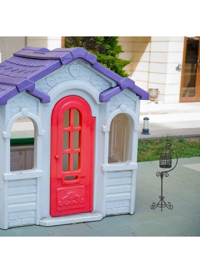 TOYANDONA قفص طيور مصغر للدمى 1: 12 قفص طيور معدني قائم للعب التظاهر مجموعة منزلية لمجموعة حديقة الجنيات ديكور منزل دمى صغير أسود - Image 5