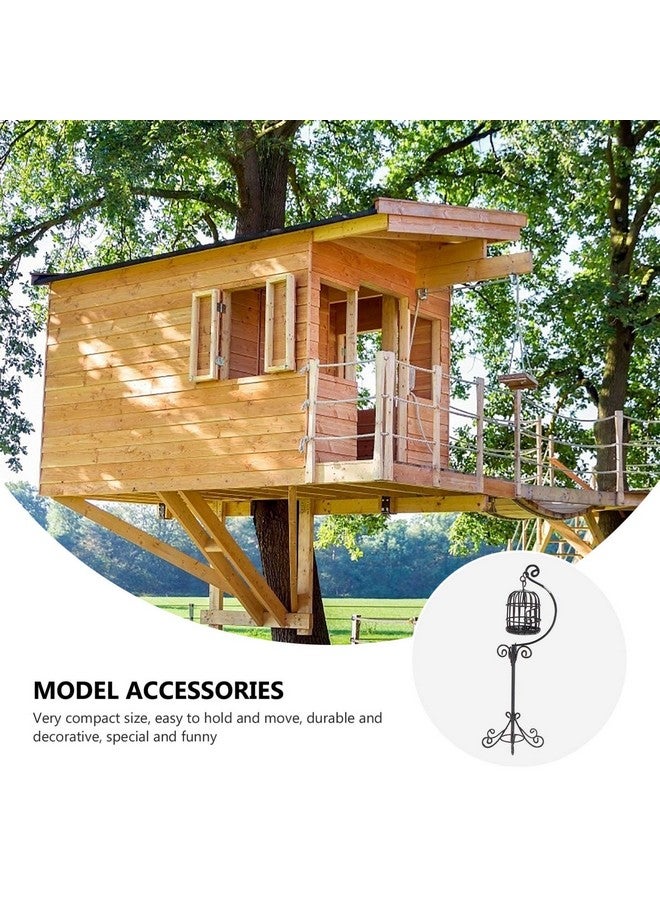 TOYANDONA قفص طيور مصغر للدمى 1: 12 قفص طيور معدني قائم للعب التظاهر مجموعة منزلية لمجموعة حديقة الجنيات ديكور منزل دمى صغير أسود - Image 4