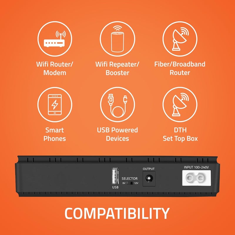 Artis AR-MINIDC-2 UPS صغير لجهاز التوجيه/المودم/أجهزة صندوق الاستقبال. بطارية 8800 مللي أمبير تدعم 9 فولت/12 فولت-1 أمبير/1.5 أمبير/2 أمبير لجهاز التوجيه. منفذ USB لشحن الهاتف، مؤشرات مستوى البطارية. معتمد من BIS. - Image 3