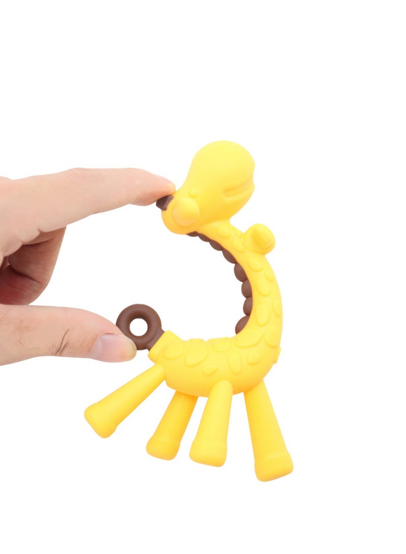 Food Grade Silicone Teething Stick Giraffe Teether and Sensory Toy for Babies and Toddlers, BPA Free Teether (Yellow) - Image 2