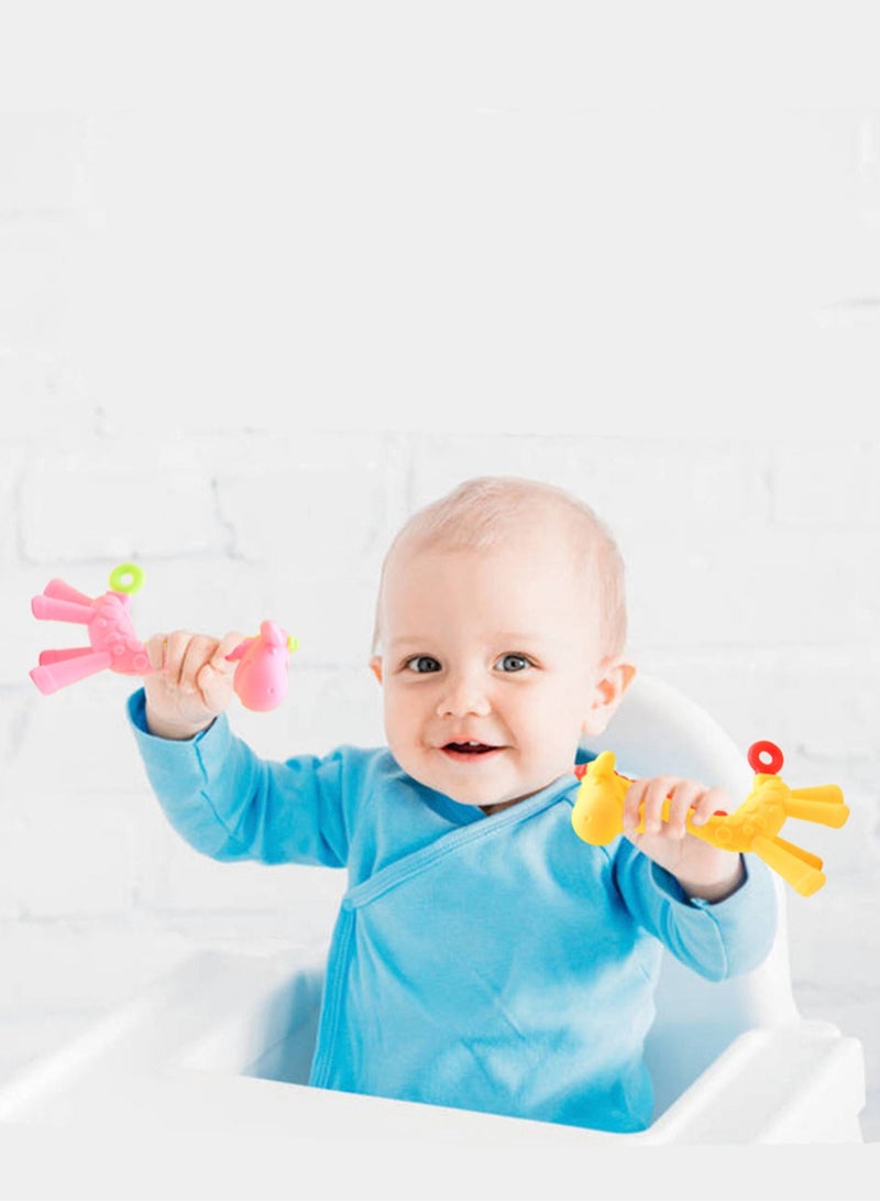 Food Grade Silicone Teething Stick Giraffe Teether and Sensory Toy for Babies and Toddlers, BPA Free Teether (Yellow) - Image 3