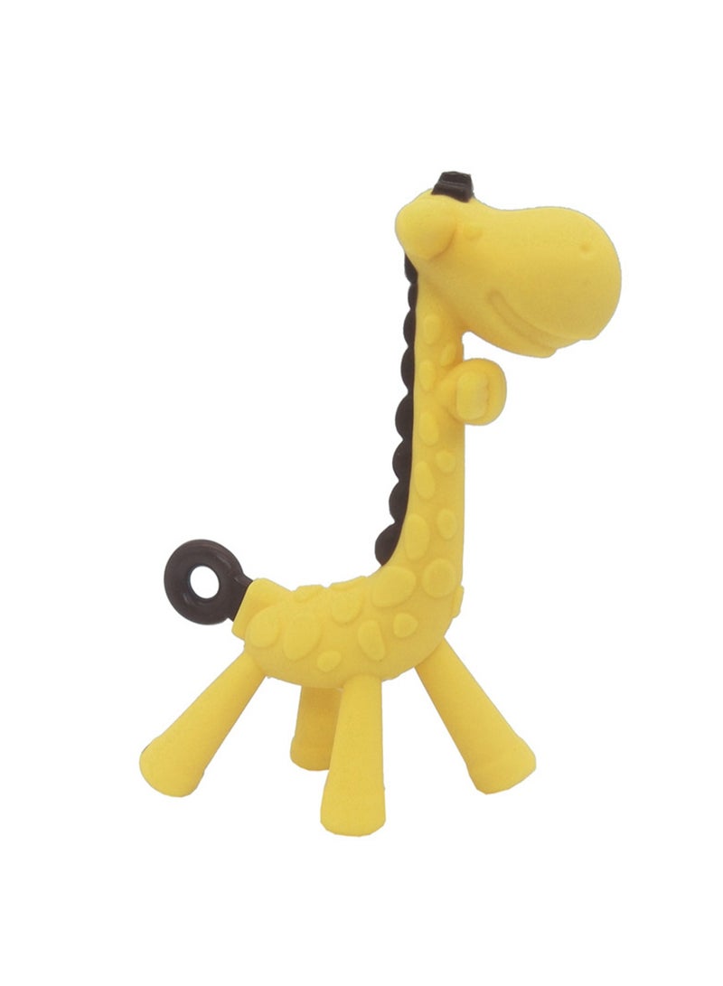 Food Grade Silicone Teething Stick Giraffe Teether and Sensory Toy for Babies and Toddlers, BPA Free Teether (Yellow) - Image 1