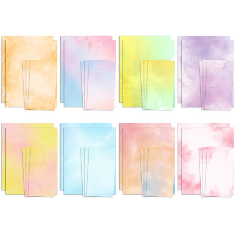 Stationary Paper and Envelopes Set 48 Pack of Watercolor Letter Writing Paper, Decorative Printer Stationery Sheets Set with Assorted Designs - Double-Sided Printing - 8.5 x 11 Inch