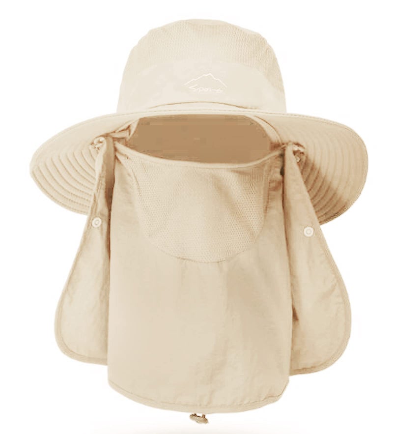 Outrip Fishing Hat for Men & Women, Outdoor UV Sun Protection Wide Brim Hat with Face Cover & Neck Flap (Beige) - Image 1
