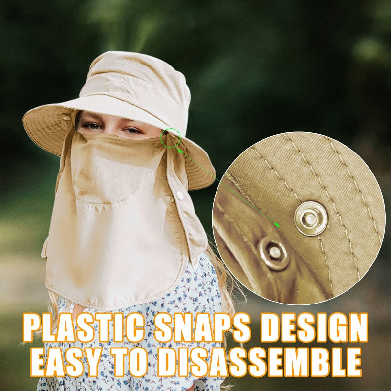 Outrip Fishing Hat for Men & Women, Outdoor UV Sun Protection Wide Brim Hat with Face Cover & Neck Flap (Beige) - Image 3
