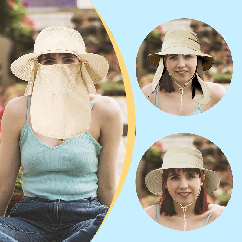 Outrip Fishing Hat for Men & Women, Outdoor UV Sun Protection Wide Brim Hat with Face Cover & Neck Flap (Beige) - Image 2