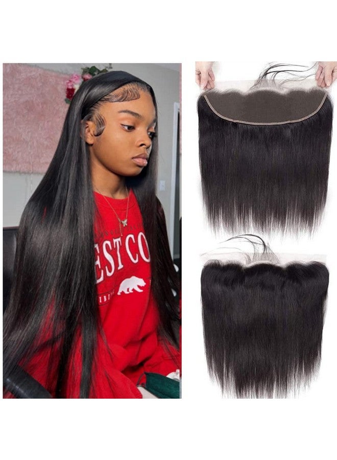 feibin 13X4 Lace Frontal Closure 8 Inch Ear To Ear Free Part Lace Closure Brazilian Silky Straight Frontal Human Hair Extension Preplucked Frontal Closure Natural Black Color - Image 1