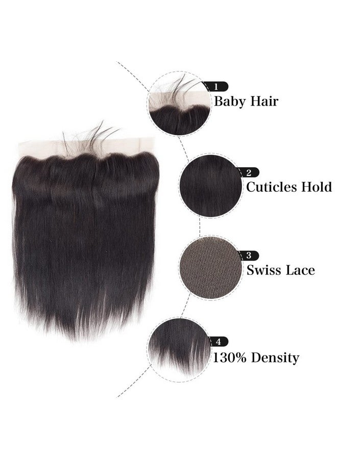 feibin 13X4 Lace Frontal Closure 8 Inch Ear To Ear Free Part Lace Closure Brazilian Silky Straight Frontal Human Hair Extension Preplucked Frontal Closure Natural Black Color - Image 3