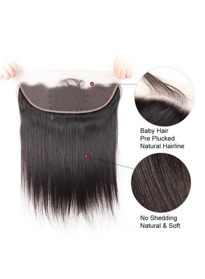 feibin 13X4 Lace Frontal Closure 8 Inch Ear To Ear Free Part Lace Closure Brazilian Silky Straight Frontal Human Hair Extension Preplucked Frontal Closure Natural Black Color - Image 2