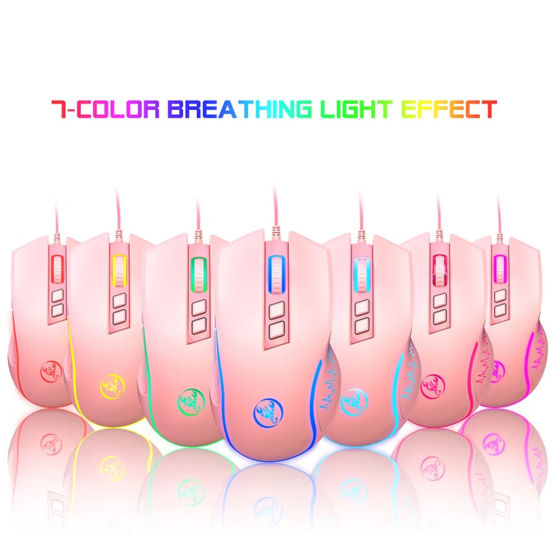 Gaming Keyboard: Pink RGB Backlight, Volume Control, Plug Play - Ergonomic Mouse, Adjustable DPI, Optical Sensor for Gamers, Office Users - Image 3