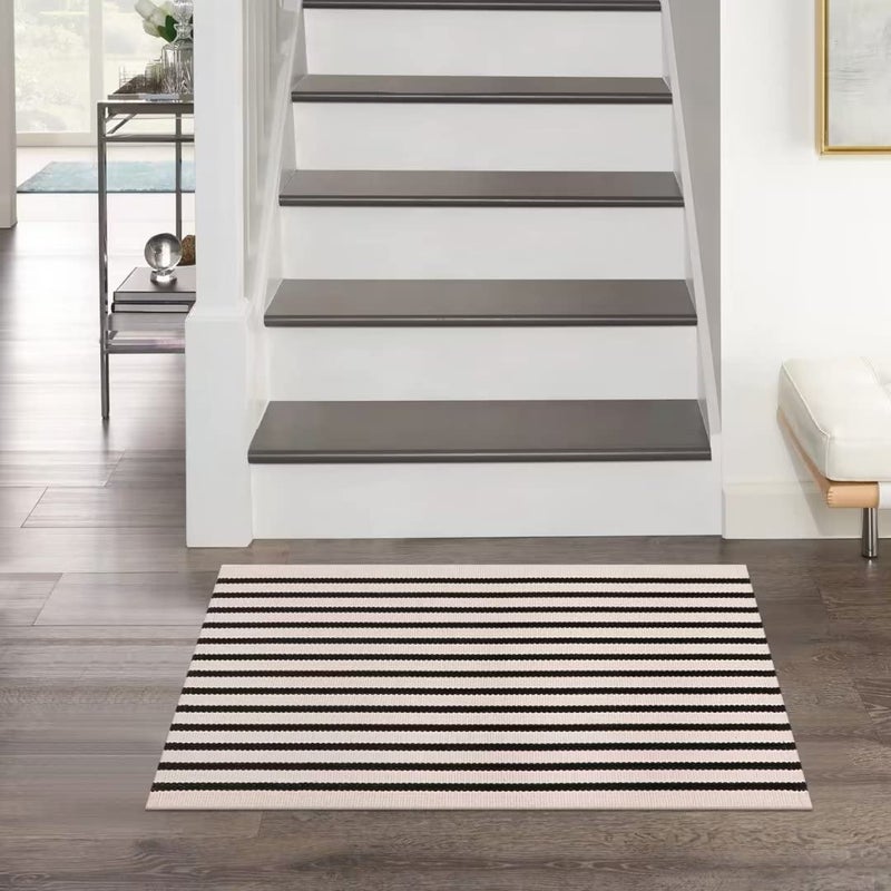LEEVAN Washable Proch Rug Soft Entryway Rug 2.3'X3.6'  Cotton Woven Bathroom Rugs Front Porch Decor Black and White Area Rug Outdoor Rug - Image 5
