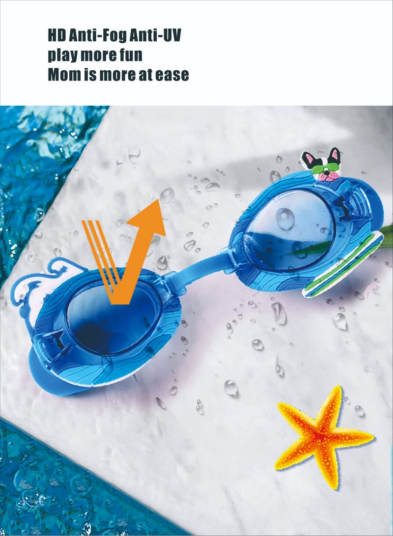 يويو مجموعة من 3 نظارات سباحة للأطفال من السيليكون الكرتوني للأطفال، معدات غوص للتدريب على السباحة والأولاد (رمادي) - Image 4