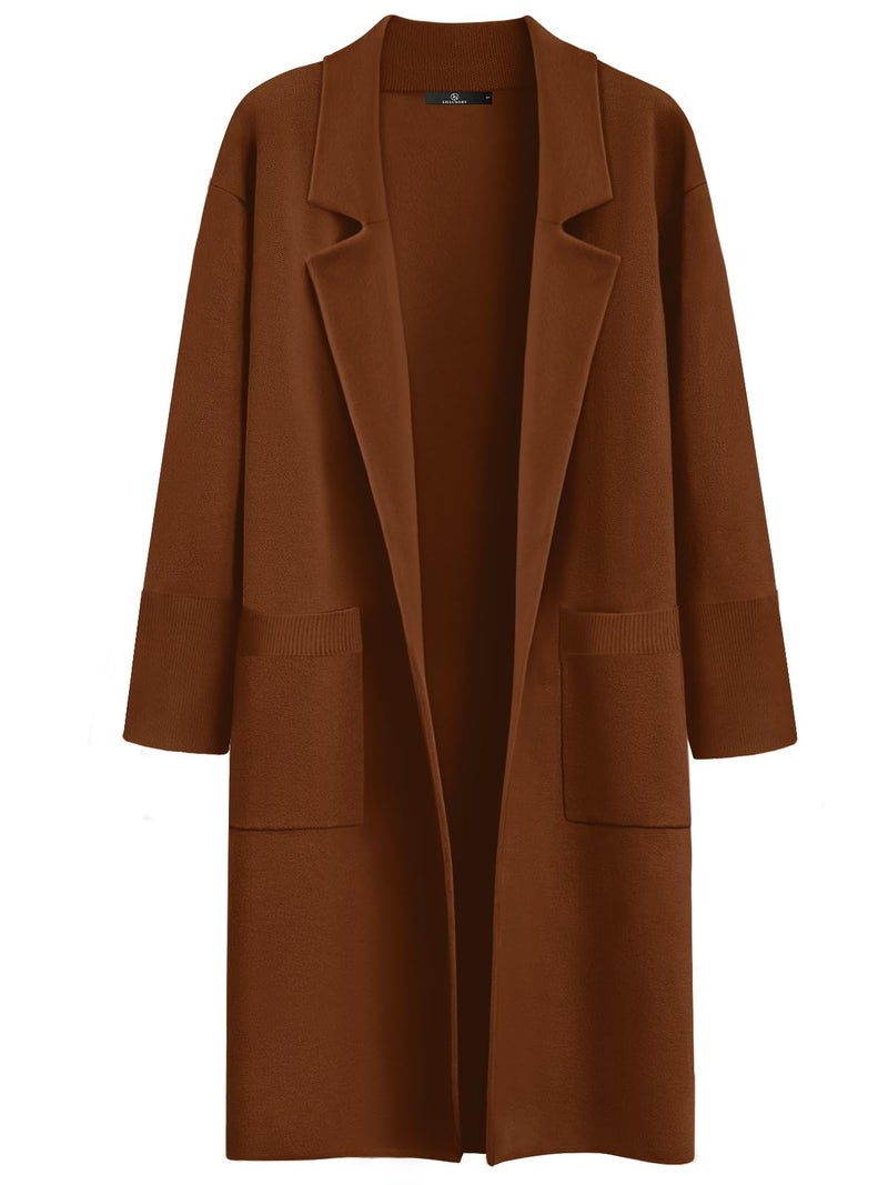 LILLUSORY Women's Long Dressy Cardigan Sweaters Fall Oversized Cozy Jacket Outfits 2025 Date Night Winter Trench Coats Caramel XL - Image 1