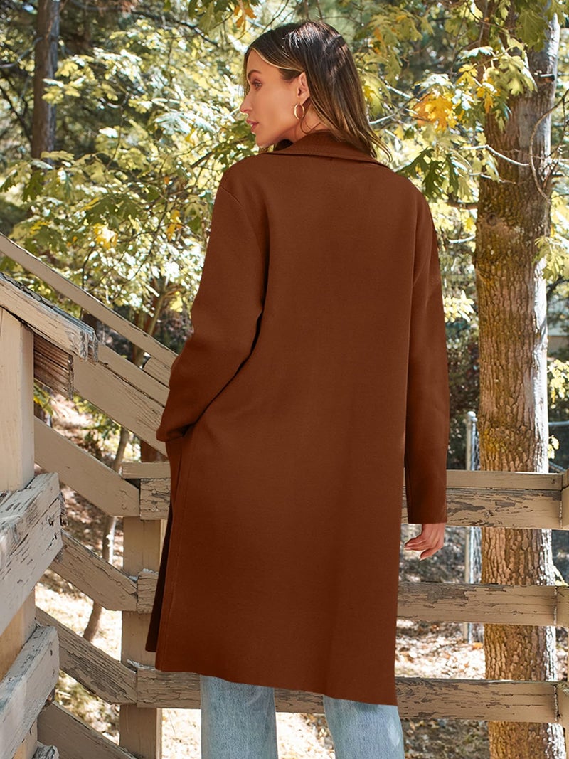 LILLUSORY Women's Long Dressy Cardigan Sweaters Fall Oversized Cozy Jacket Outfits 2025 Date Night Winter Trench Coats Caramel XL - Image 5