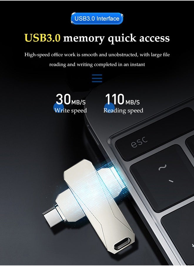 Generic 32GB Double Interface Flash Drive,High Speed USB Flash Drive ,Type-C and USB Double Interface,360-degree Rotating Protective Cover, Durable and Sturdy，for Record Data Transmission Data,for Smartphones, Computers, Tablets, PC  - Image 3