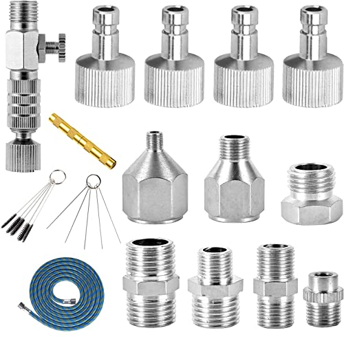 Aulufft 16 Pcs Airbrush Adapter Set Includes 12 Pcs Airbrush Adapter Kit Fitting Quick Release Disconnect Fitting Connector, Airbrush Hose with Airbrush Spray Cleaning Repair Tool for Air Compressor - Image 1