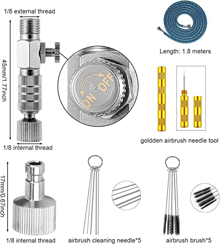 Aulufft 16 Pcs Airbrush Adapter Set Includes 12 Pcs Airbrush Adapter Kit Fitting Quick Release Disconnect Fitting Connector, Airbrush Hose with Airbrush Spray Cleaning Repair Tool for Air Compressor - Image 2