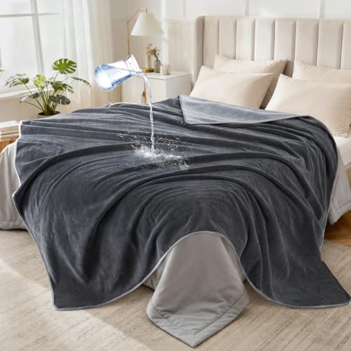 LOOBANI Waterproof Blanket for Bed Couch: Soft Coral Fleece Twin Bed Blankets Waterproof 60" x 80", Reversible Leakproof Throw Blanket, Stain-Resistant Furniture Protector, Pet-Friendly, Grey - Image 1