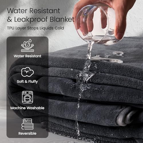 LOOBANI Waterproof Blanket for Bed Couch: Soft Coral Fleece Twin Bed Blankets Waterproof 60" x 80", Reversible Leakproof Throw Blanket, Stain-Resistant Furniture Protector, Pet-Friendly, Grey - Image 3
