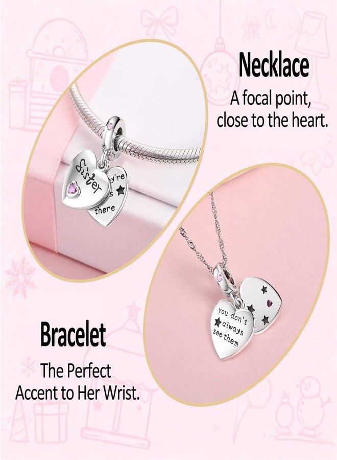 DALARAN Sister Charms Heart Dangle Charms for Bracelet Snake Chain Love Message They're Always There - Image 3