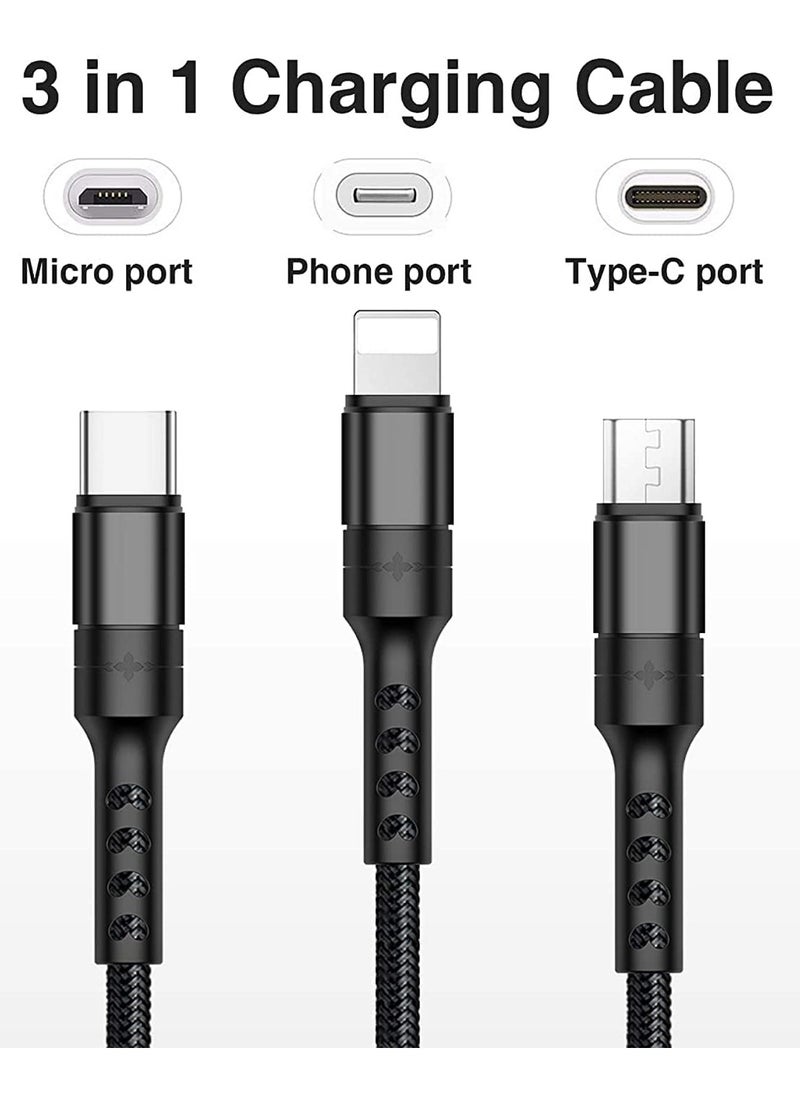 3-in-1 Multifunctional Charging Cable (1.2M) | Nylon Braided USB to Type-C/Micro-USB/Lightning | Quick Charge Adapter for Smartphones & Tablets | Matte Round Cord | 5-10W Power