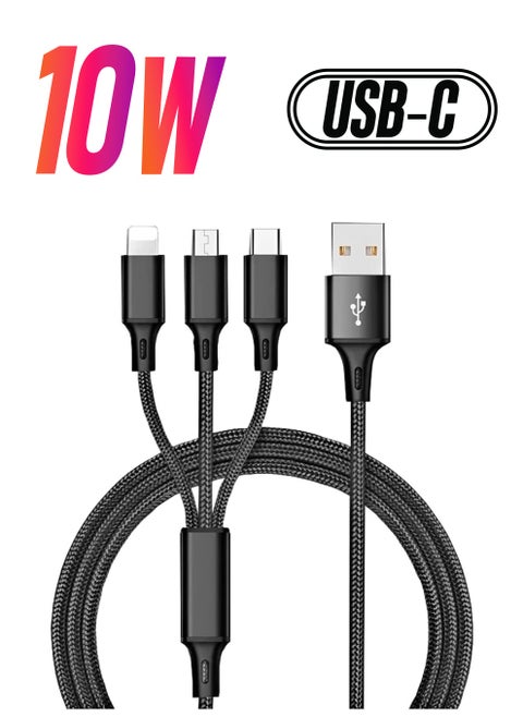 3-in-1 Multifunctional Charging Cable (1.2M) | Nylon Braided USB to Type-C/Micro-USB/Lightning | Quick Charge Adapter for Smartphones & Tablets | Matte Round Cord | 5-10W Power