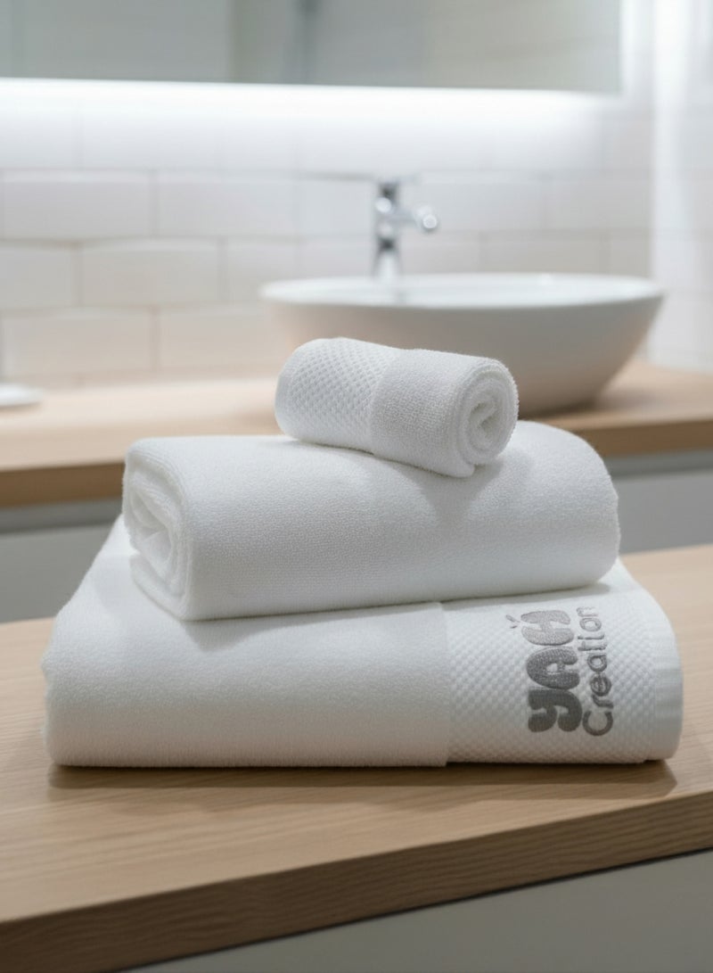 YAH Creation YAH Premium 100% Pure White Egyptian Cotton 612 GSM, 3-Piece Towel Set for Bathroom | Ultra Soft, Highly Absorbent Five-Star Hotels Quality Bath, Hand and face Towels - Image 3