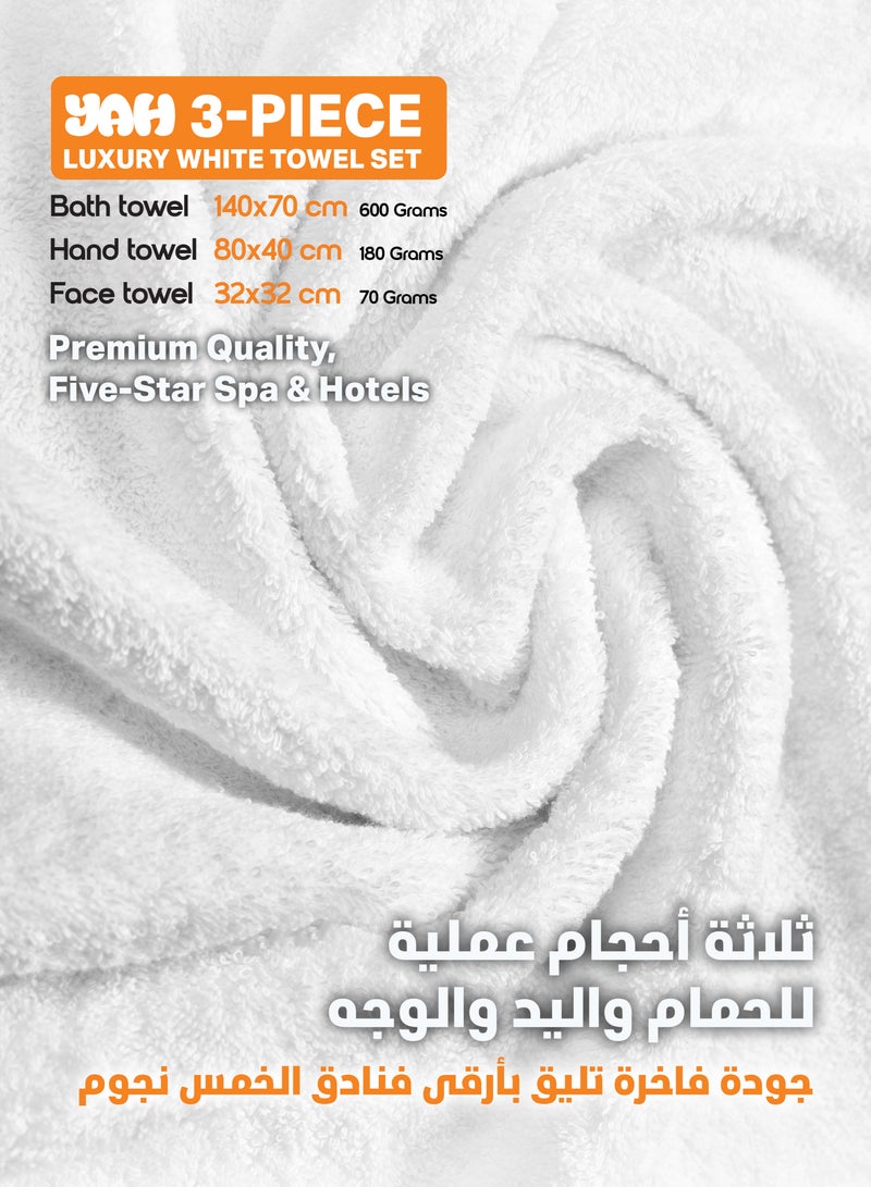 YAH Creation YAH Premium 100% Pure White Egyptian Cotton 612 GSM, 3-Piece Towel Set for Bathroom | Ultra Soft, Highly Absorbent Five-Star Hotels Quality Bath, Hand and face Towels - Image 2
