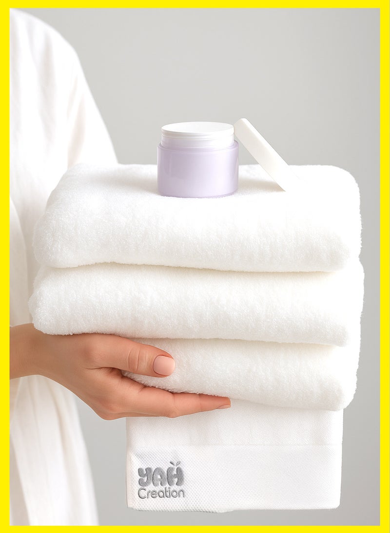 YAH Creation YAH Premium 100% Pure White Egyptian Cotton 612 GSM, 3-Piece Towel Set for Bathroom | Ultra Soft, Highly Absorbent Five-Star Hotels Quality Bath, Hand and face Towels - Image 1