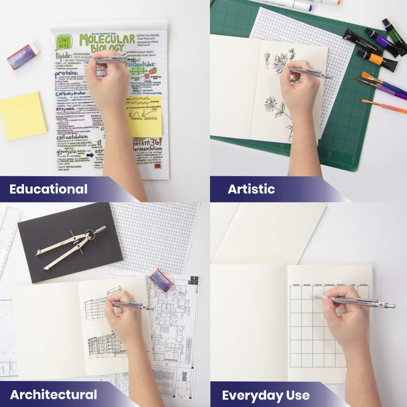 Pacific Arc قلم رصاص ميكانيكي معدني كروموغراف من باسيفيك آرك 0.9 مم ببرميل فضي مع درجة قلم قابلة للتعديل مدمجة، حامل قلم رصاص للرسم والتخطيط والتصميم - Image 5