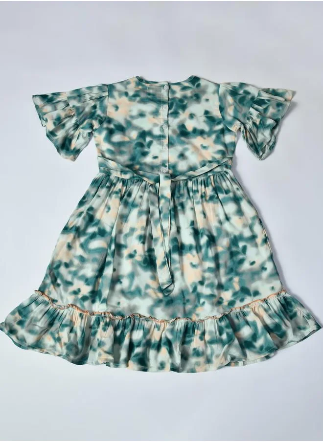 BELLA MODA Bella Moda Floral Print Short SleeveÂ Cotton Dress with Ruffle Trim