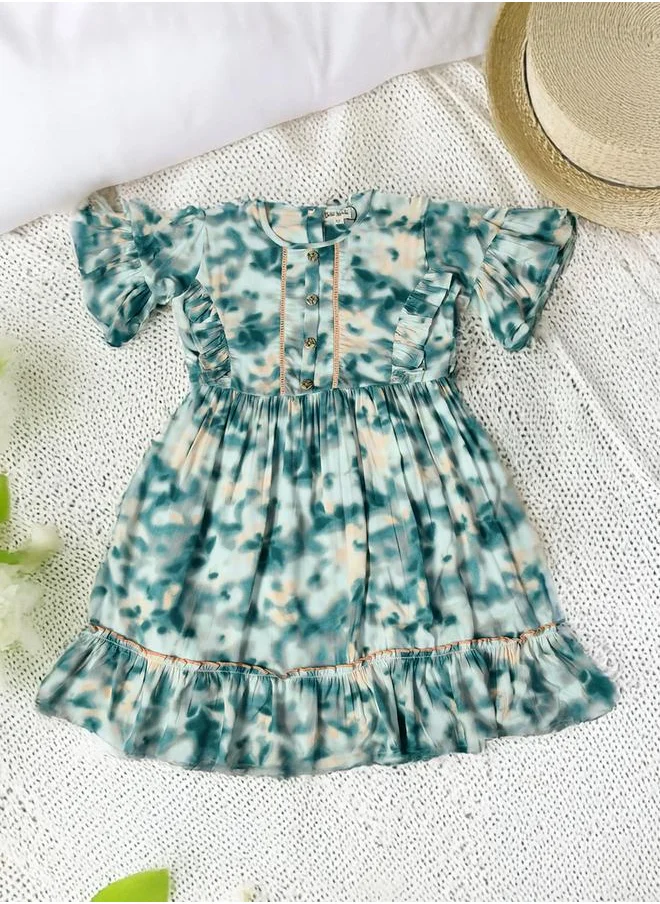 BELLA MODA Bella Moda Floral Print Short SleeveÂ Cotton Dress with Ruffle Trim
